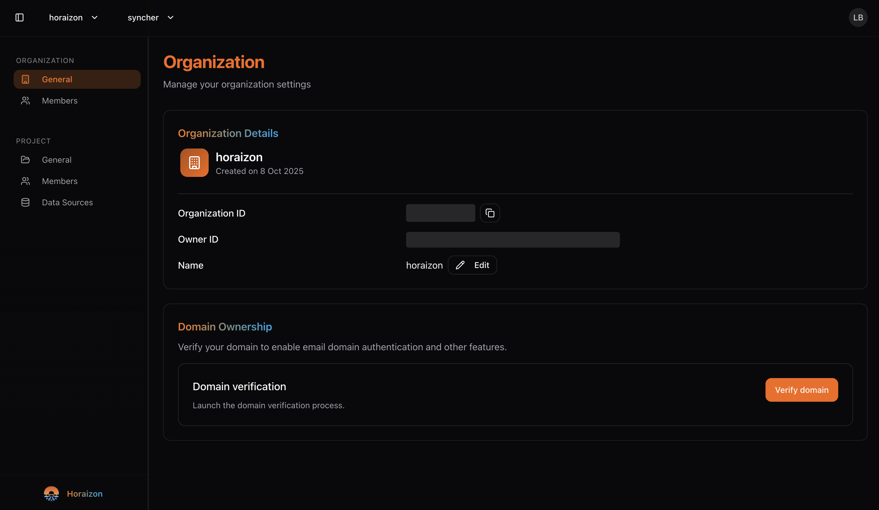 Horaizon Hub main page