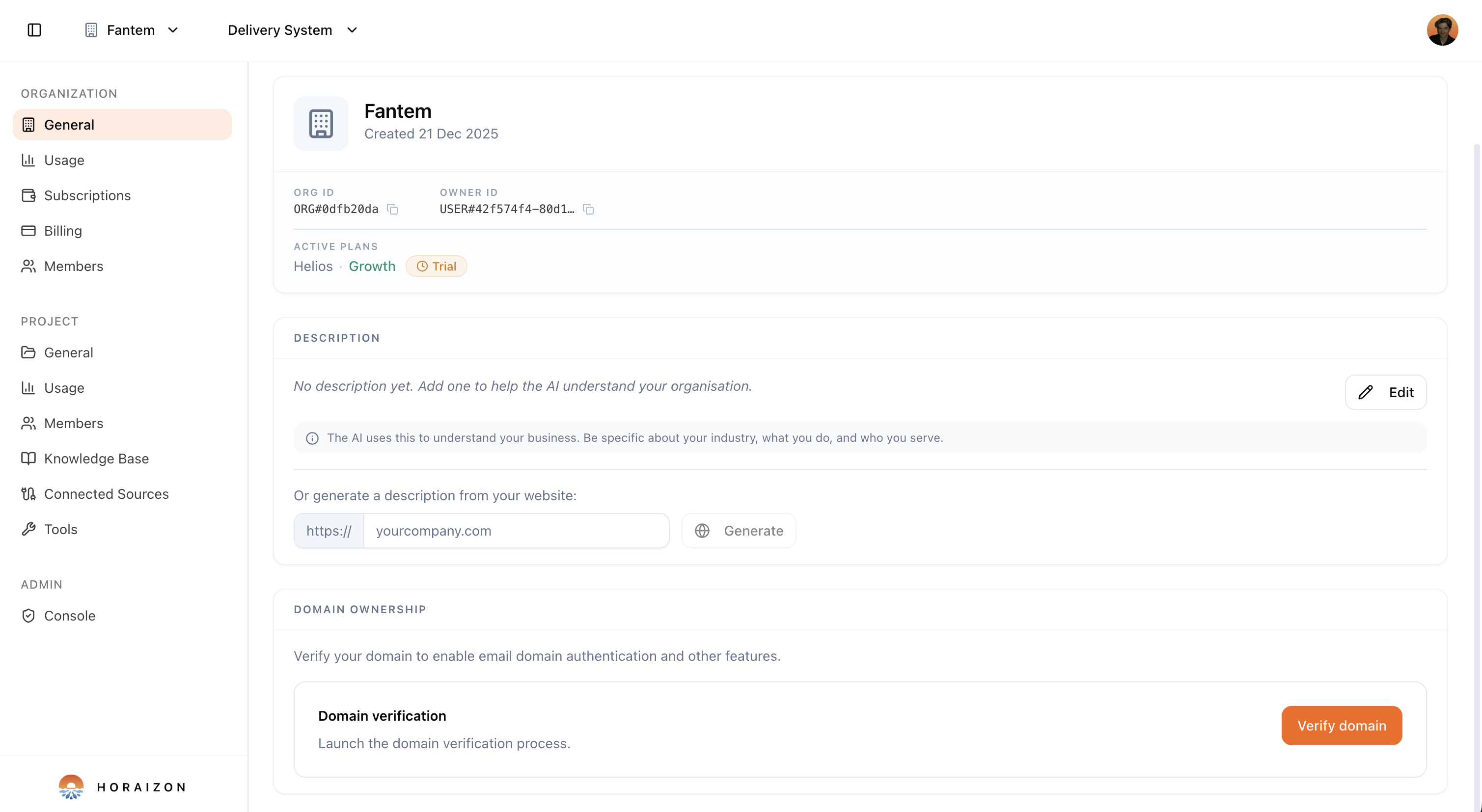 Organisation settings showing users, roles and access controls