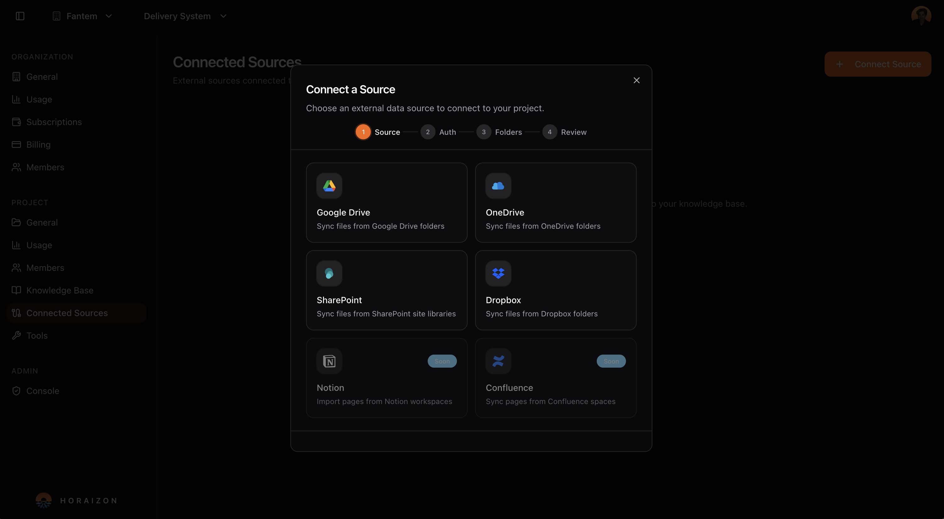 Connect sources like Google Drive, OneDrive, SharePoint, Dropbox, Notion and Confluence